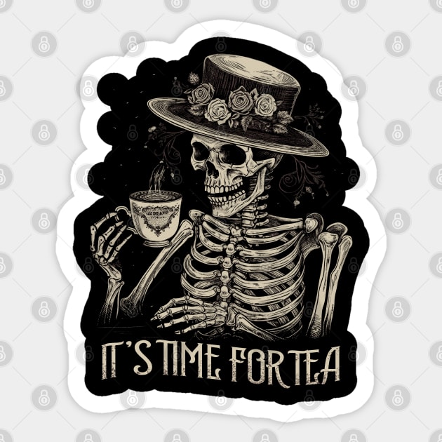 It's Time for Tea! Skeleton Funny Sticker by Kali Space